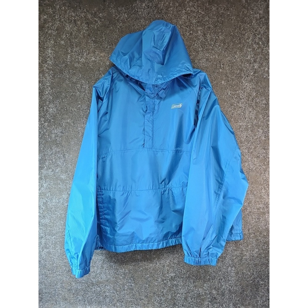 Coleman Multi-Tec Rain Windbreaker, 1/4 Zip Hooded Jacket, Blue, 2XL